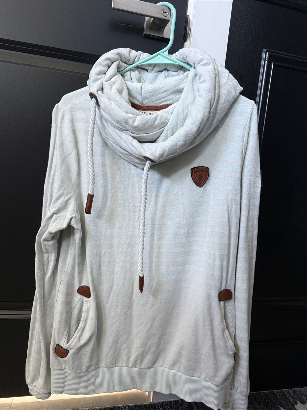 Wanakome Light Mint Crewneck Pullover with Cowl Neck & Drawstring